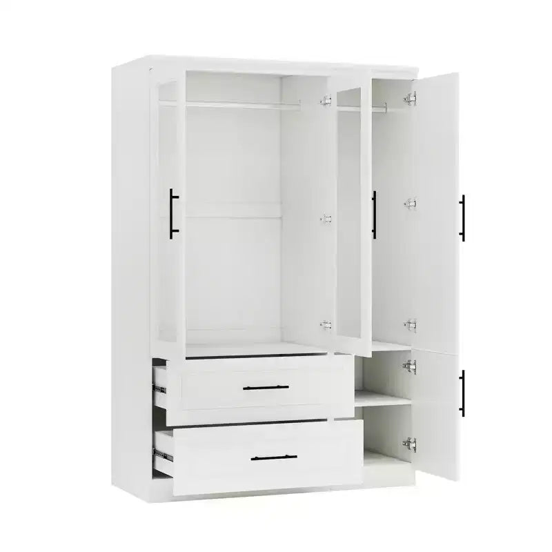 Armoire Keloyid en bois blanc de 120 cm avec 2 tiroirs et 4 portes