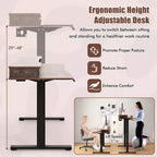 Bureau debout électrique Costway 55x 24 avec 2 tiroirs, support d'écran, étagère de rangement Noir/Blanc/Marron
