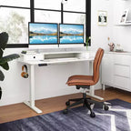 Bureau debout électrique Costway 55x 24 avec 2 tiroirs, support d'écran, étagère de rangement Noir/Blanc/Marron