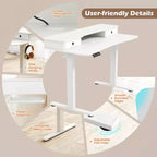 Bureau debout électrique Costway 55x 24 avec 2 tiroirs, support d'écran, étagère de rangement Noir/Blanc/Marron