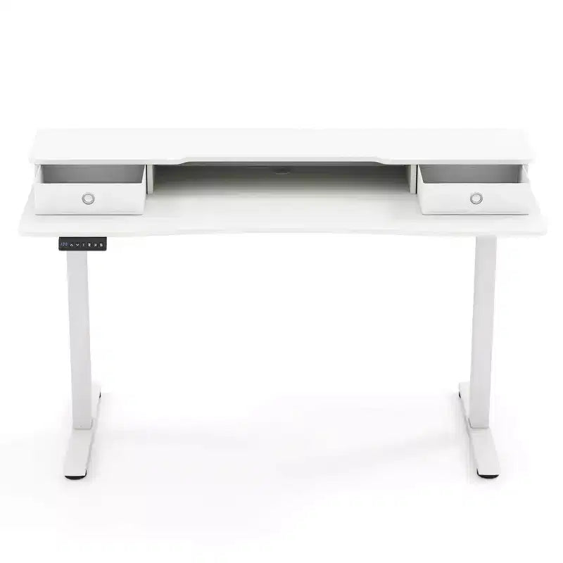 Bureau debout électrique Costway 55x 24 avec 2 tiroirs, support d'écran, étagère de rangement Noir/Blanc/Marron