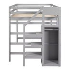 Whisen Lit mezzanine double en bois 93,8 po L x 57 po l avec armoire de rangement intégrée et escalier, espace optimisé
