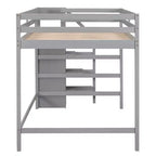 Whisen Lit mezzanine double en bois 93,8 po L x 57 po l avec armoire de rangement intégrée et escalier, espace optimisé