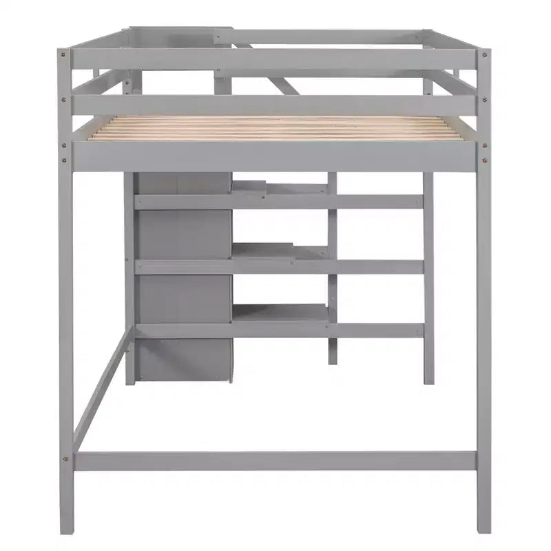 Whisen Lit mezzanine double en bois 93,8 po L x 57 po l avec armoire de rangement intégrée et escalier, espace optimisé