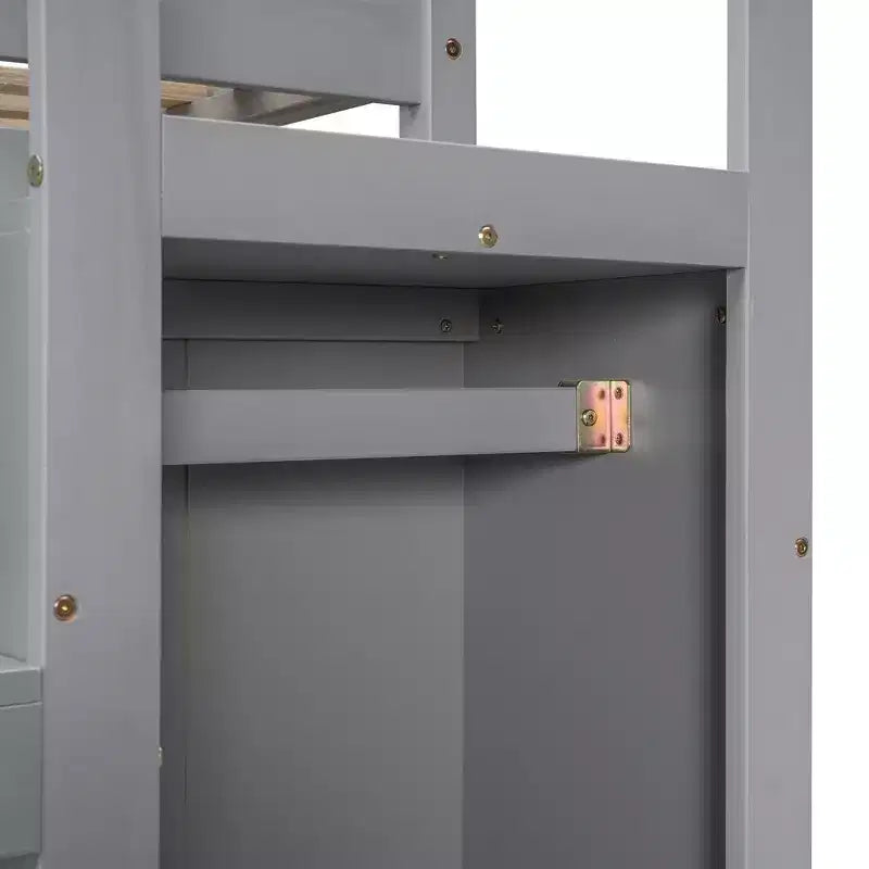 Whisen Lit mezzanine double en bois 93,8 po L x 57 po l avec armoire de rangement intégrée et escalier, espace optimisé