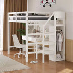 Whisen Lit mezzanine double en bois 93,8 po L x 57 po l avec armoire de rangement intégrée et escalier, espace optimisé