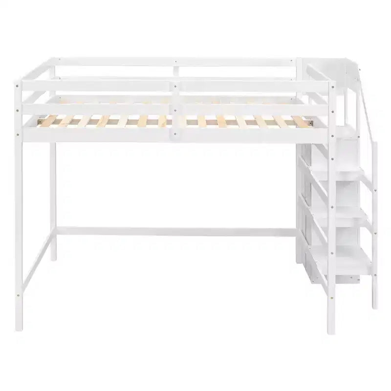 Whisen Lit mezzanine double en bois 93,8 po L x 57 po l avec armoire de rangement intégrée et escalier, espace optimisé