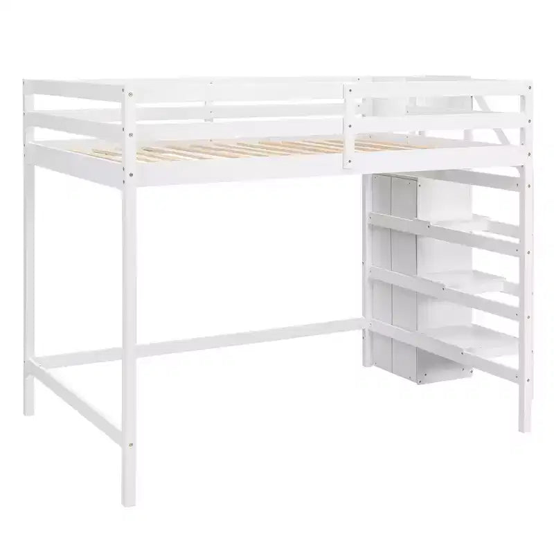 Whisen Lit mezzanine double en bois 93,8 po L x 57 po l avec armoire de rangement intégrée et escalier, espace optimisé