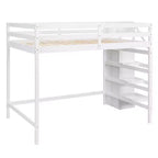 Whisen Lit mezzanine double en bois 93,8 po L x 57 po l avec armoire de rangement intégrée et escalier, espace optimisé