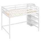 Whisen Lit mezzanine double en bois 93,8 po L x 57 po l avec armoire de rangement intégrée et escalier, espace optimisé
