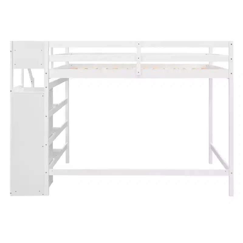 Whisen Lit mezzanine double en bois 93,8 po L x 57 po l avec armoire de rangement intégrée et escalier, espace optimisé