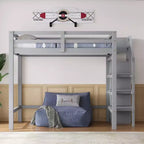 Whisen Lit mezzanine double en bois 93,8 po L x 57 po l avec armoire de rangement intégrée et escalier, espace optimisé