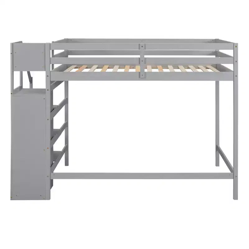 Whisen Lit mezzanine double en bois 93,8 po L x 57 po l avec armoire de rangement intégrée et escalier, espace optimisé