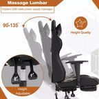 BestMassage Fauteuil de bureau gamer Racing avec fonction massage, soutien lombaire, en cuir PU pour adulte