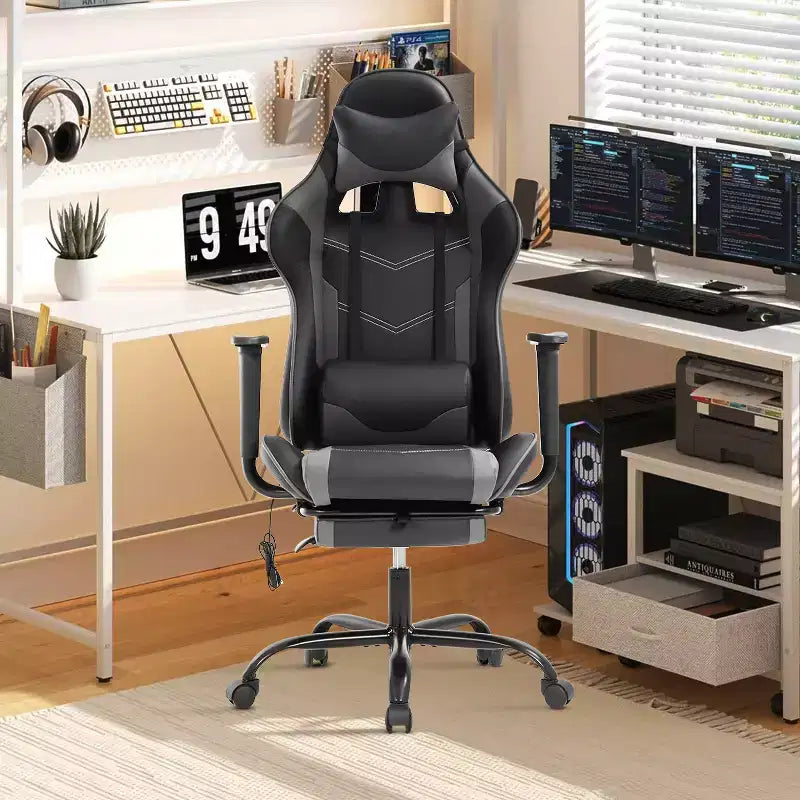 BestMassage Fauteuil de bureau gamer Racing avec fonction massage, soutien lombaire, en cuir PU pour adulte