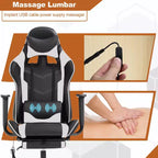 BestMassage Fauteuil de bureau gamer Racing avec fonction massage, soutien lombaire, en cuir PU pour adulte