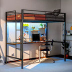 Lit mezzanine double HOMCOM avec bureau, lumières LED, station de recharge, cadre de lit mezzanine en métal double avec barrière de sécurité, échelle, sans bruit, noir