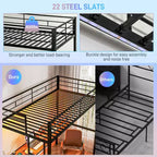 Lit mezzanine double HOMCOM avec bureau, lumières LED, station de recharge, cadre de lit mezzanine en métal double avec barrière de sécurité, échelle, sans bruit, noir