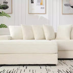 Canapé d'angle en velours côtelé et bois GDFStudio Isabel 111 avec huit oreillers