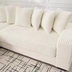 Canapé d'angle en velours côtelé et bois GDFStudio Isabel 111 avec huit oreillers