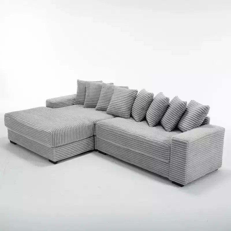 GDFStudio Isabel 111 Corduroy Upholstered Wood L Shaped Sofa with Eight Pillows