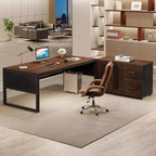 Bureau de direction en L Lantine de 63 pouces, grand bureau d'ordinateur moderne avec caisson de classement mobile pour bureau à domicile