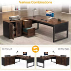 Bureau de direction en L Lantine de 63 pouces, grand bureau d'ordinateur moderne avec caisson de classement mobile pour bureau à domicile