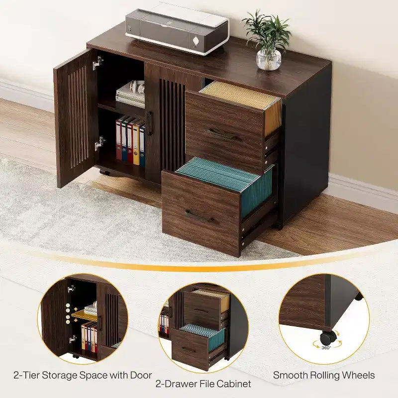Bureau de direction en L Lantine de 63 pouces, grand bureau d'ordinateur moderne avec caisson de classement mobile pour bureau à domicile