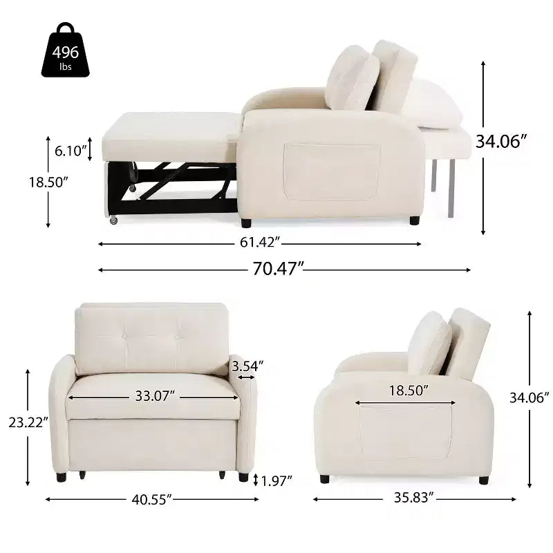 Christopher Knight Home Avalon Canapé-lit convertible 3-en-1 avec dossier réglable et poches de rangement