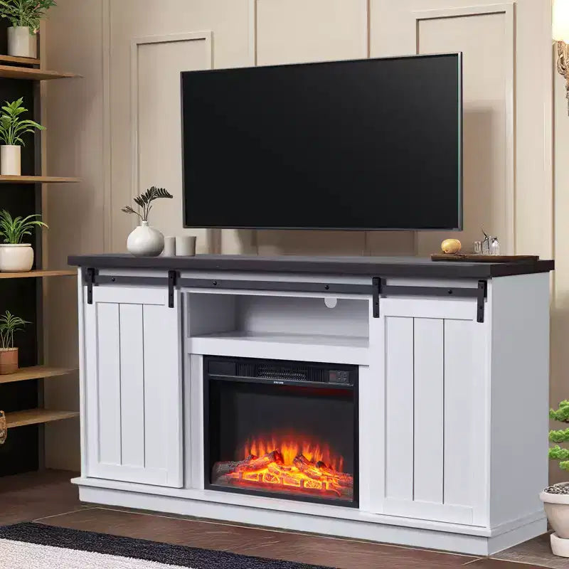 Meuble TV EROMMY 63 pour téléviseurs jusqu'à 80 pouces avec étagères de rangement ouvertes et placards