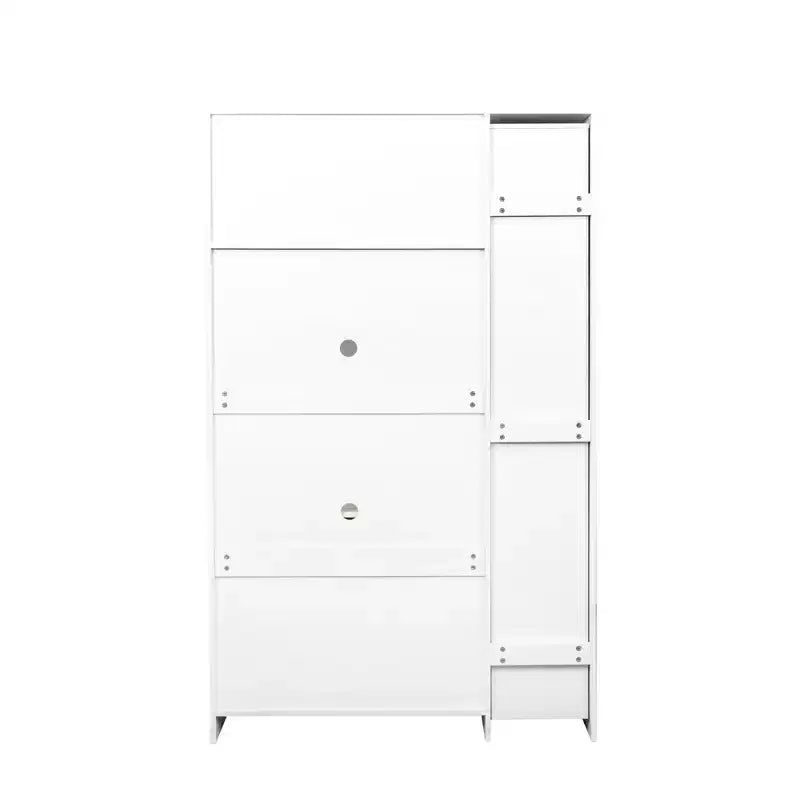 Meuble de rangement de cuisine multifonctionnel 43W Meuble de rangement de cuisine avec étagère de rangement multi-niveaux coulissante et 4 portes, Blanc-ModernLuxe