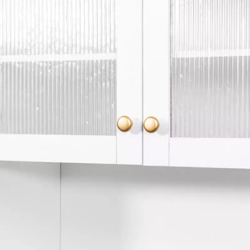 Meuble de rangement de cuisine multifonctionnel 43W Meuble de rangement de cuisine avec étagère de rangement multi-niveaux coulissante et 4 portes, Blanc-ModernLuxe