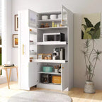 Meuble de rangement de cuisine multifonctionnel 43W Meuble de rangement de cuisine avec étagère de rangement multi-niveaux coulissante et 4 portes, Blanc-ModernLuxe