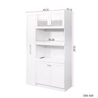 Meuble de rangement de cuisine multifonctionnel 43W Meuble de rangement de cuisine avec étagère de rangement multi-niveaux coulissante et 4 portes, Blanc-ModernLuxe