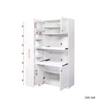 Meuble de rangement de cuisine multifonctionnel 43W Meuble de rangement de cuisine avec étagère de rangement multi-niveaux coulissante et 4 portes, Blanc-ModernLuxe