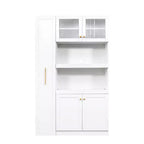 Meuble de rangement de cuisine multifonctionnel 43W Meuble de rangement de cuisine avec étagère de rangement multi-niveaux coulissante et 4 portes, Blanc-ModernLuxe