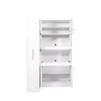 Meuble de rangement de cuisine multifonctionnel 43W Meuble de rangement de cuisine avec étagère de rangement multi-niveaux coulissante et 4 portes, Blanc-ModernLuxe