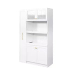 Meuble de rangement de cuisine multifonctionnel 43W Meuble de rangement de cuisine avec étagère de rangement multi-niveaux coulissante et 4 portes, Blanc-ModernLuxe