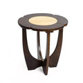 LuxenHome Mid-Century Modern Round Side Table, Color Block Dark Pine Wood Accent End Table with Crisscross Legs for Bedroom, Living Room Brown