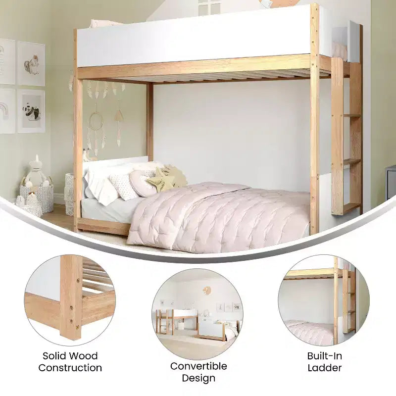 Flash Furniture Dallas Lit superposé convertible en bois massif avec échelle pour enfants, sommier tapissier non requis