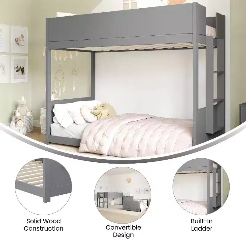 Flash Furniture Dallas Lit superposé convertible en bois massif avec échelle pour enfants, sommier tapissier non requis
