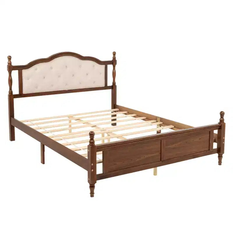 Lit en bois de pin Whisen Queen avec tête de lit capitonnée et pied de lit à panneau