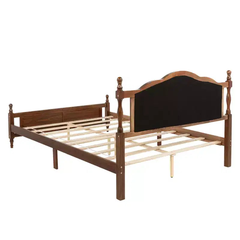 Lit en bois de pin Whisen Queen avec tête de lit capitonnée et pied de lit à panneau