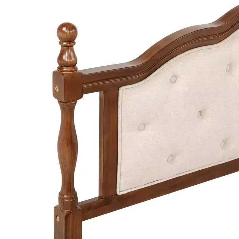 Lit en bois de pin Whisen Queen avec tête de lit capitonnée et pied de lit à panneau