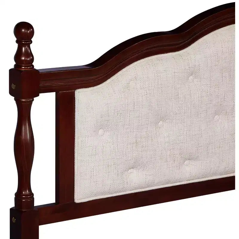 Lit en bois de pin Whisen Queen avec tête de lit capitonnée et pied de lit à panneau