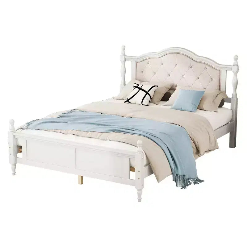 Lit en bois de pin Whisen Queen avec tête de lit capitonnée et pied de lit à panneau