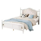 Lit en bois de pin Whisen Queen avec tête de lit capitonnée et pied de lit à panneau
