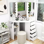 Coiffeuse d'angle Costway avec miroir LED et prises de courant Noir/Blanc