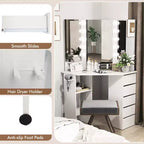 Coiffeuse d'angle Costway avec miroir LED et prises de courant Noir/Blanc