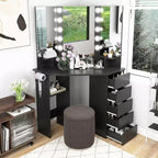 Coiffeuse d'angle Costway avec miroir LED et prises de courant Noir/Blanc